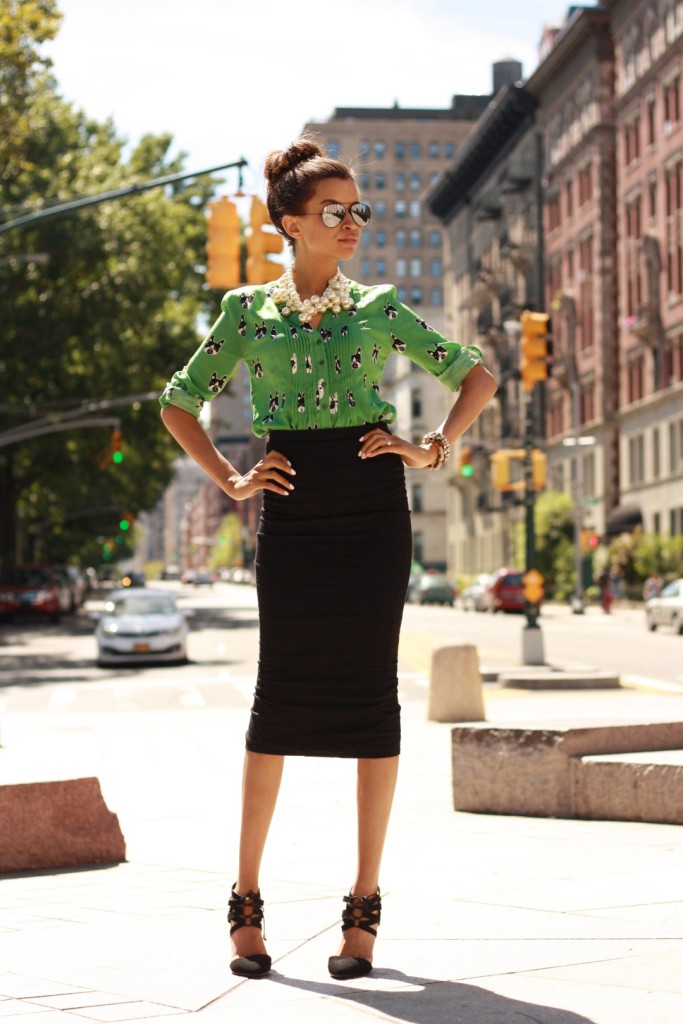 preppy-patterned-blouse-and-pencil-skirt-2